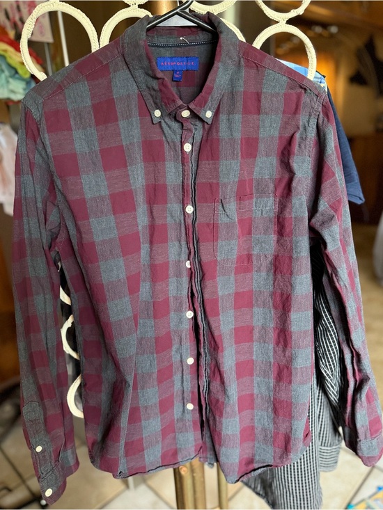 Aeropostale Other - Aeropostale Men's Burgundy and Gray Plaid Button-Down Shirt